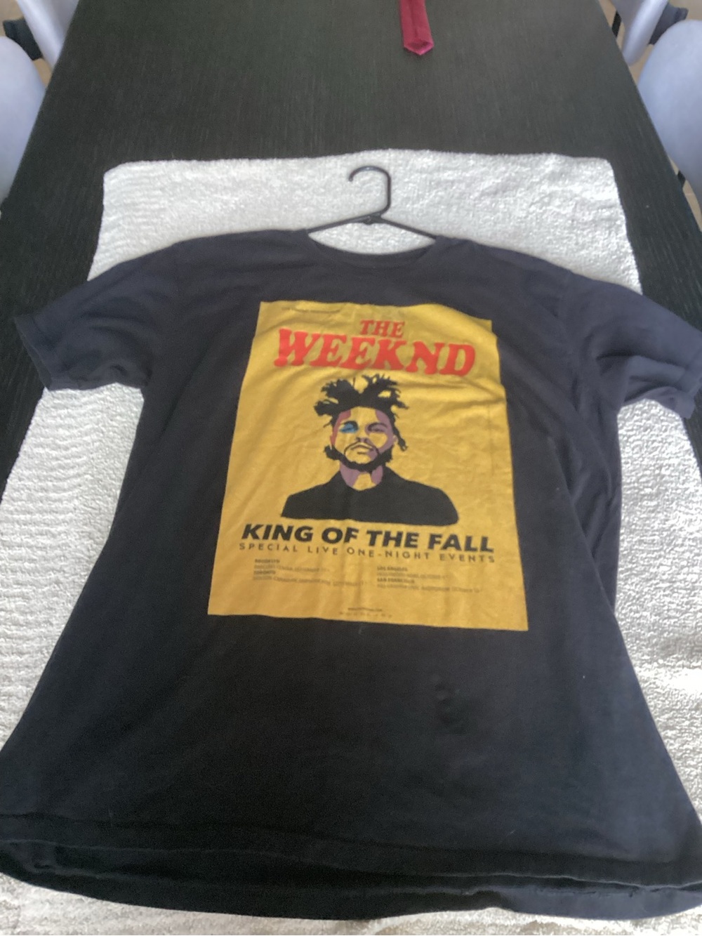 Black The Weeknd Graphic Tee with Yellow Panel - King of the Fall